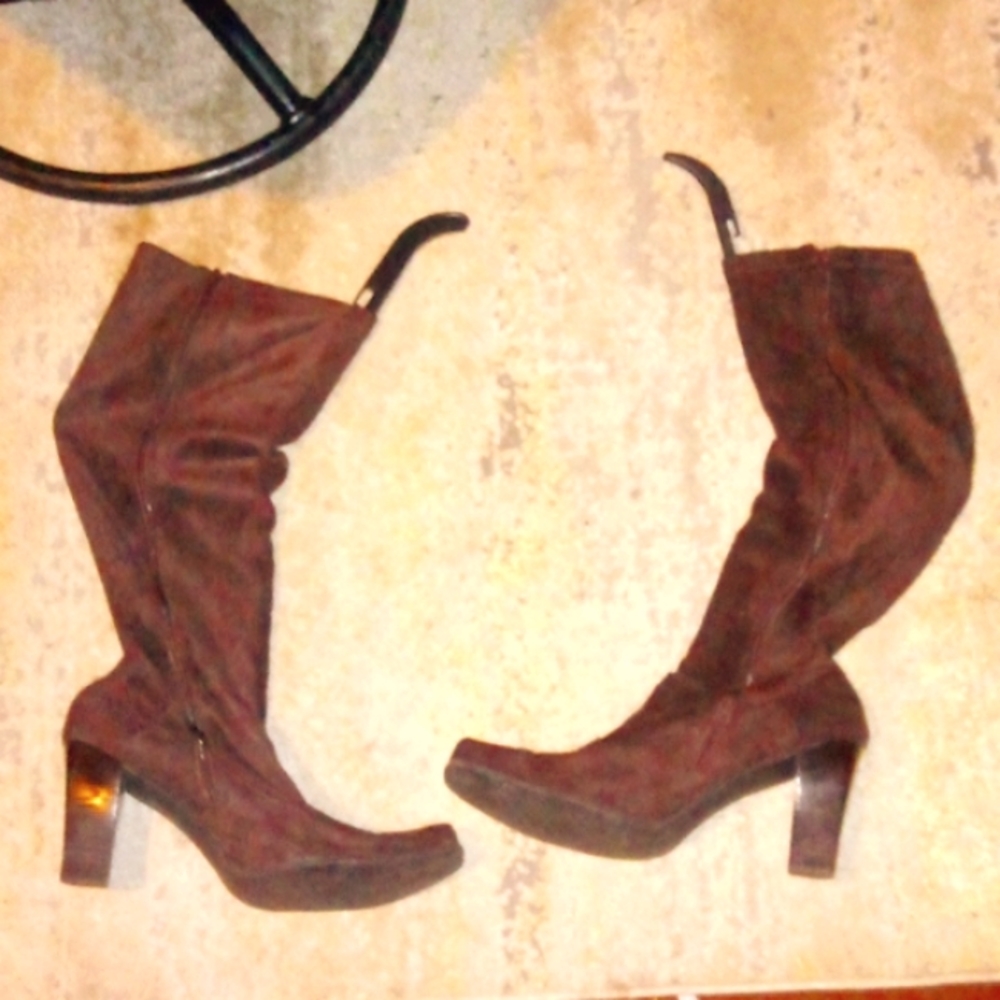"FRANCO SARTO" Dark brown KNEE high zip-up 8" high heel boots SIZE: 8 @SEE PICS - Picture 1 of 8